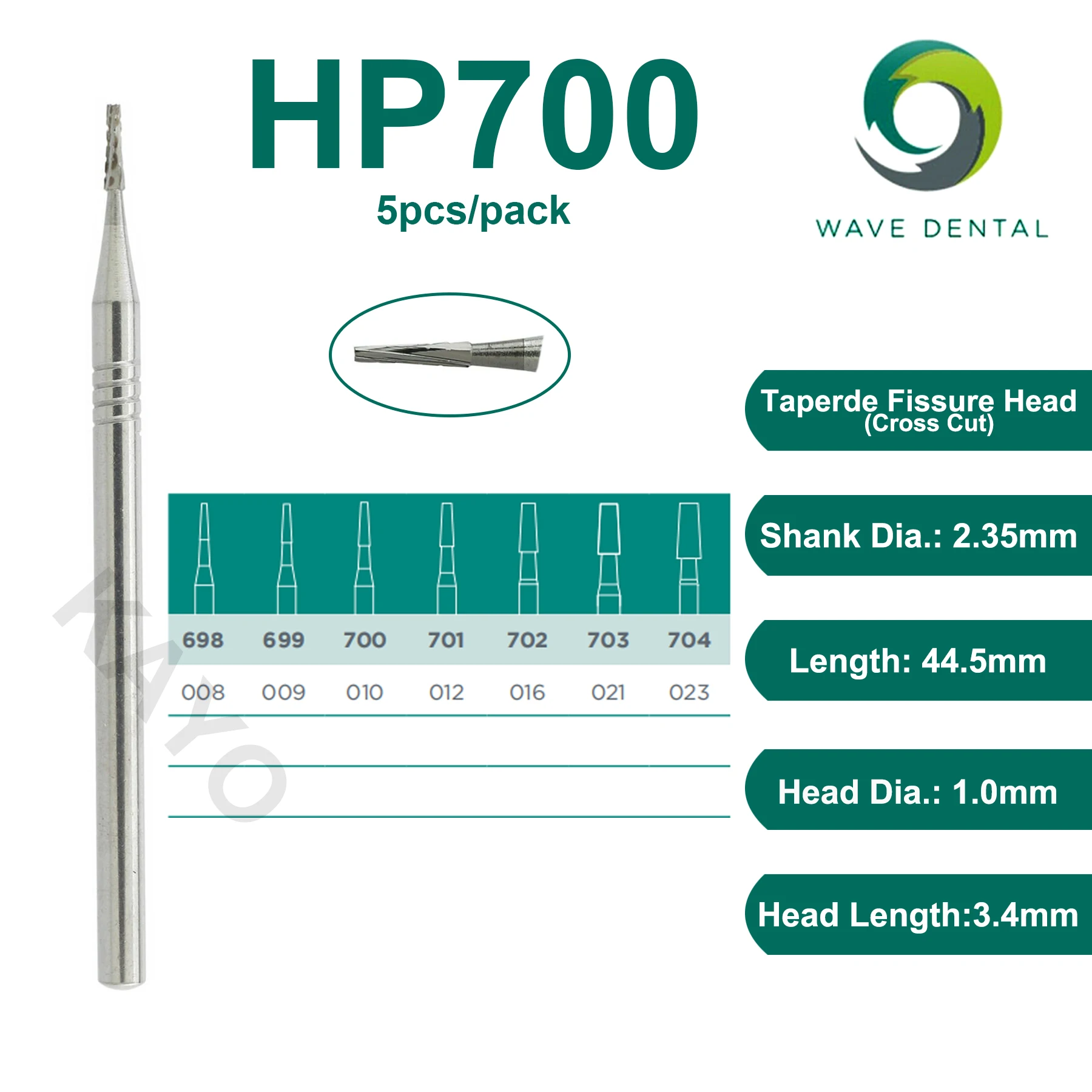 WAVE Dental fragole frese dentali frese in carburo di tungsteno HP Dia 2.35mm per naso dritto cono manipolo strumenti dentista 5 pezzi