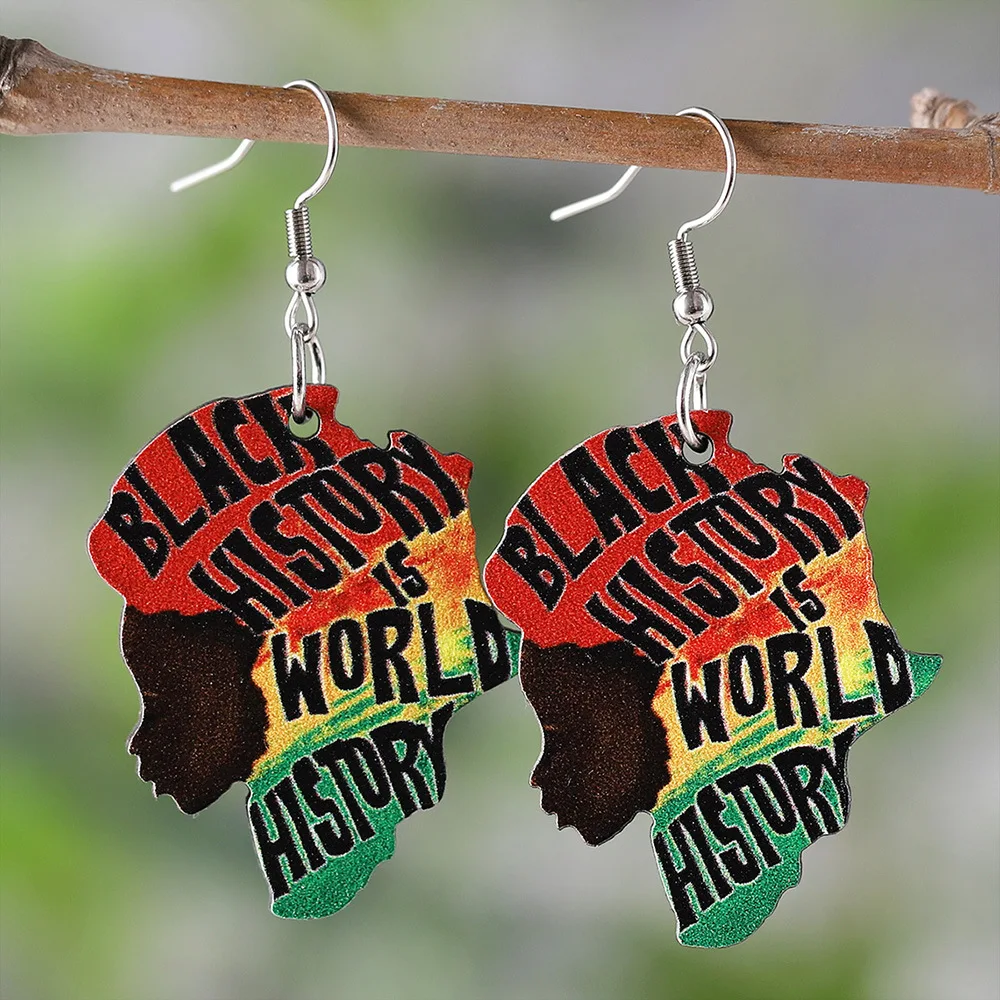 African style Juneteenth black fashion avatar pendant wooden double-sided earrings black history month earrings