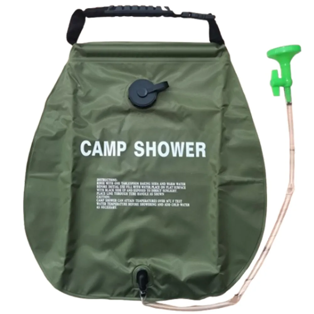 حقيبة استحمام تعمل بالطاقة الشمسية قابلة للطي لتخزين المياه أكياس استحمام خارجية محمولة مفتاح تشغيل وإيقاف 20 لتر أكياس دش المياه