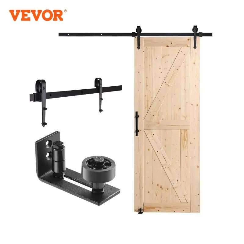 

VEVOR Barn Door and Hardware Kit Wood Sliding Barn Door Smoothly and Quietly Barn Door Kit 8in1 Floor Guide and Door Handle