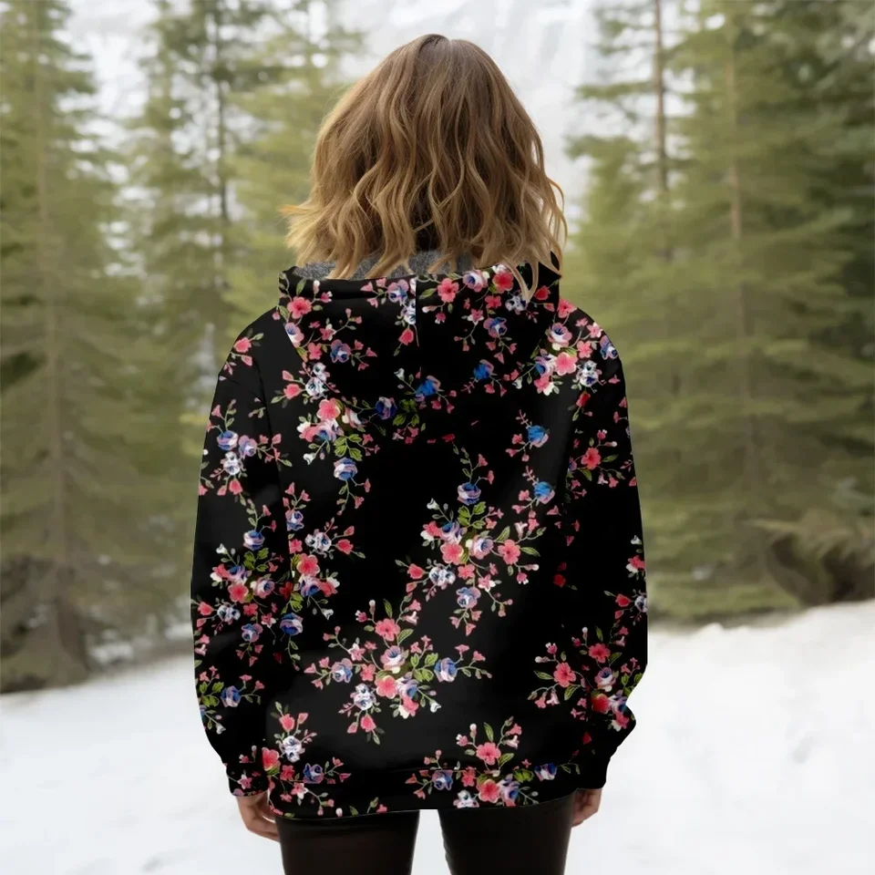 Lily Floral Fleece Jacket Women's Casual Long Sleeve Zip Up Coats