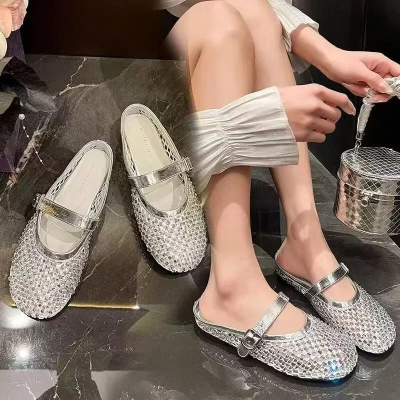 

Женские плетеные тапочки на высоком каблуке с сетчатой платформой, сандалии на полой подошве, повседневная обувь без каблуков, женские летние модные пляжные лоферы 2023 года, шлепанцы, платье