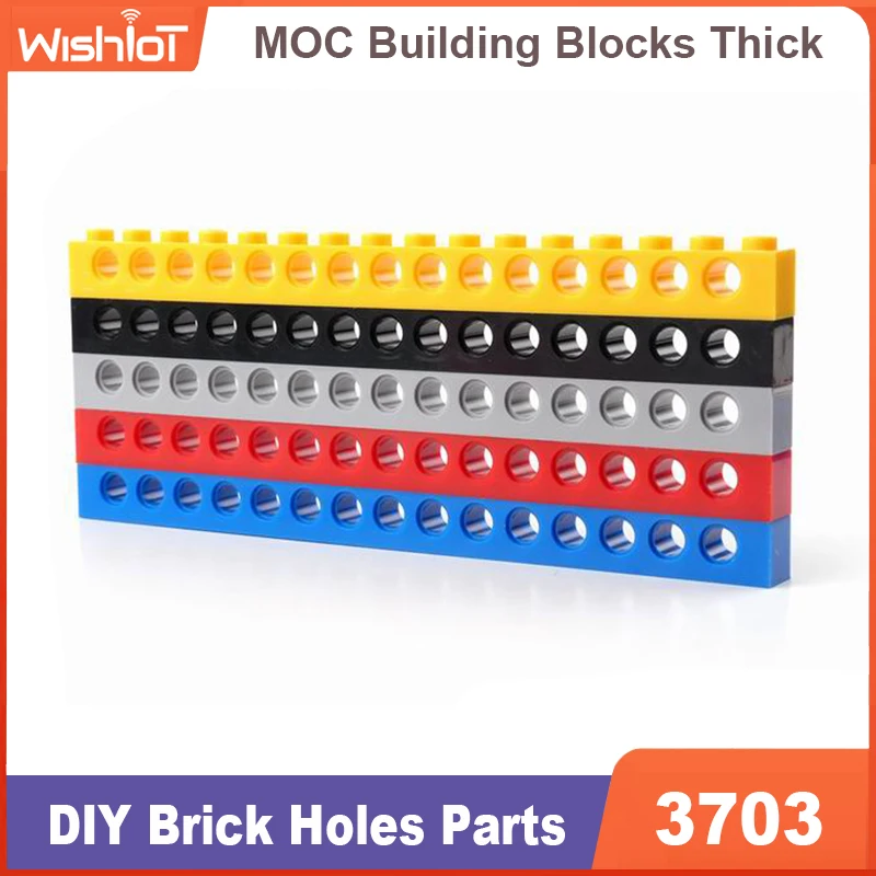 MOC high-tech Parts MOC Technical Building Block 1x16 Brick 15 Holes 3703 Suitable For All Brands Small Particles Toy
