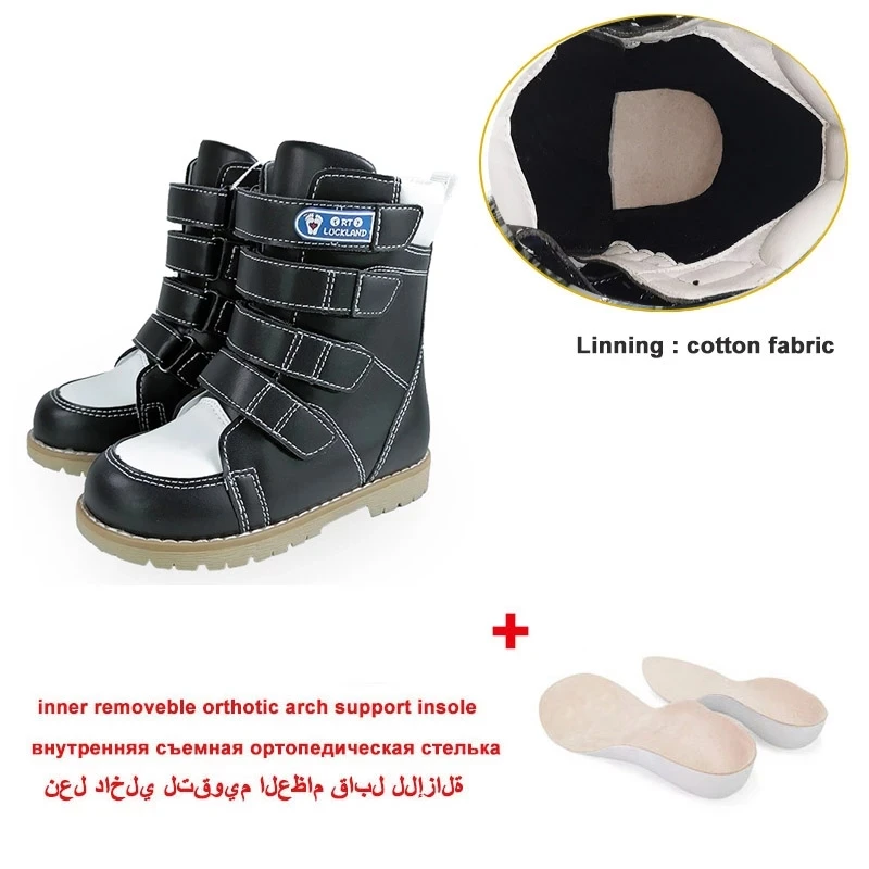 Ortoluckland Winter Boys Children Boots High Top Orthopedic Shoes For Kid Leather Clubfoot With Removable Arch Support Soles