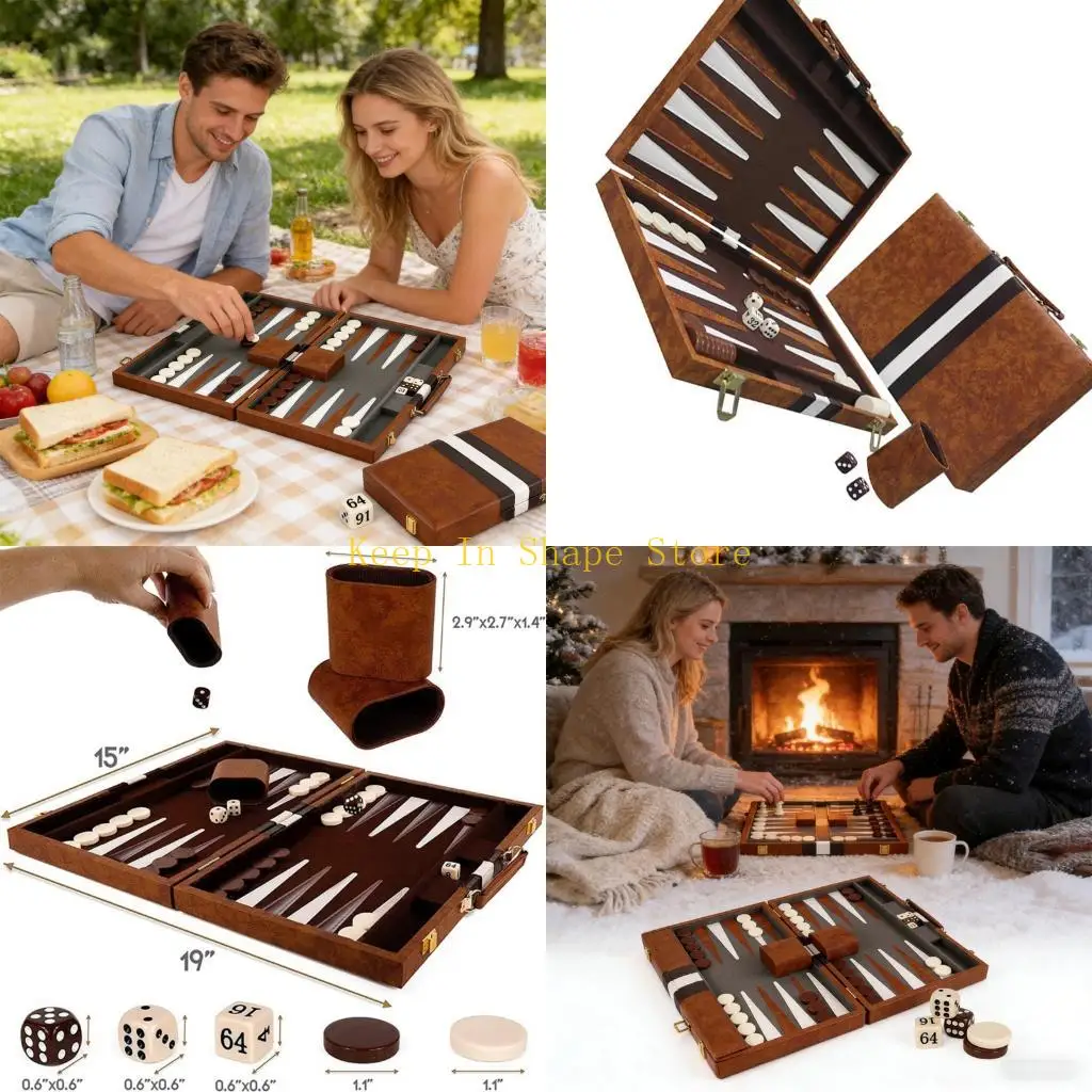 

U1JC Backgammon Game Set Premium Board And Imitation Leather Quiet Play And Family