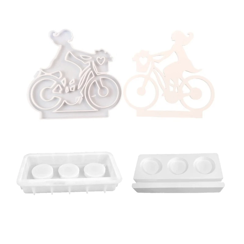 Molde silicona Flexible para manualidades, molde para adornos con forma bicicleta y niña, moldes para candelabros, textura