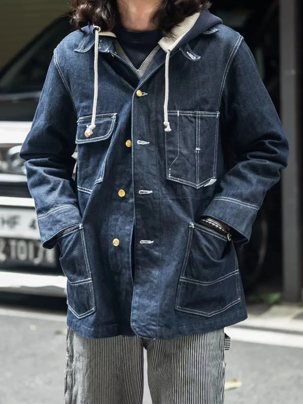 Non Stock Railroad Worker 'Loco' Denim Jacket Heritage Men's Chore Coat in Dark Blue