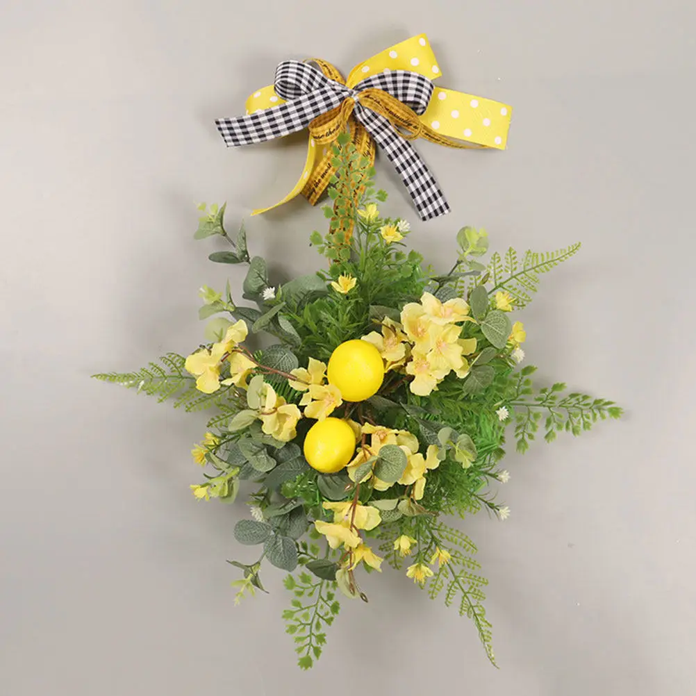 Exquisite Realistic Flower Wreath Hanging Decor with Ribbon No Fading No Watering Required for Door Window Porch Garden Home