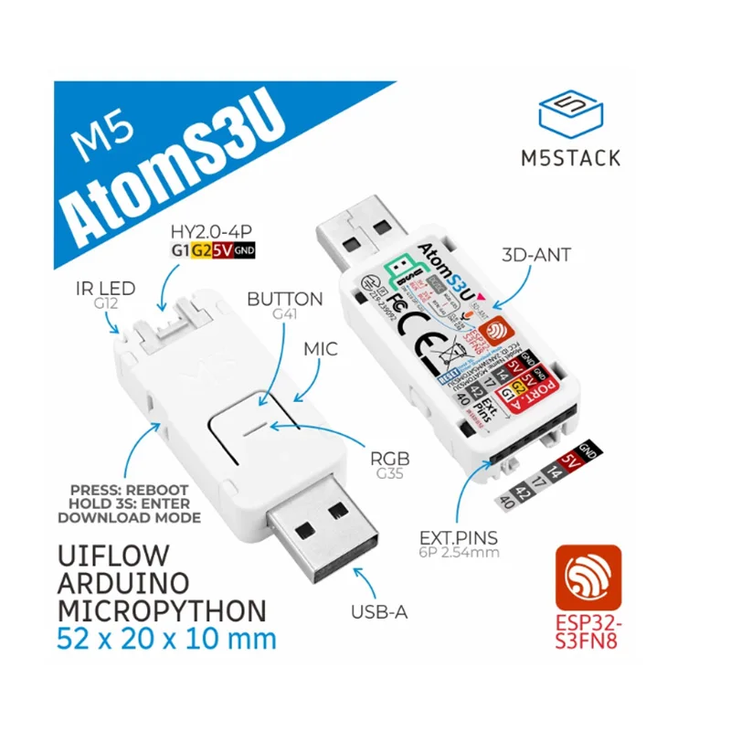 1pcs M5Stack AtomS3U IoT Multi functional ESP32-S3 Development Board USB Type-A Interface