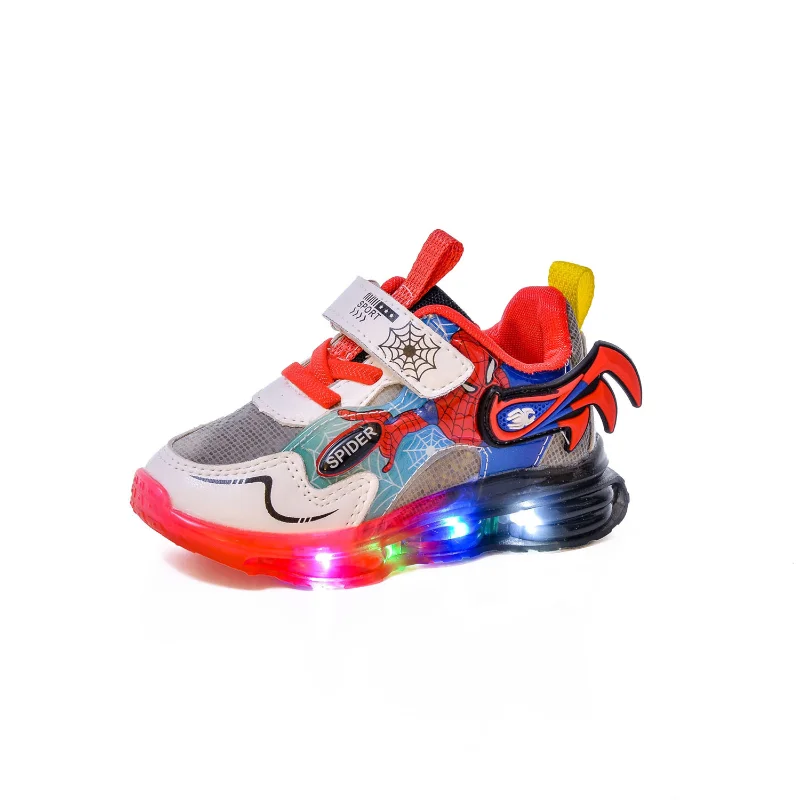 Children\'s Led Lighted Shoes Baby Boys Luminous Shoes Disney Kids Sport Shoes Cartoon Spiderman Boys Outdoor Shoes Student Shoes