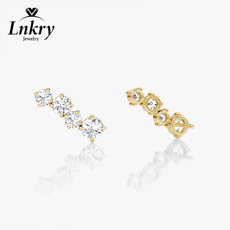 Lnkry Certified 5mm&4.5mm&4mm Moissanite Stud Earring Sparkling 14K Gold Filled 4-stones Climber Earrings for Women 2026 Jewelry