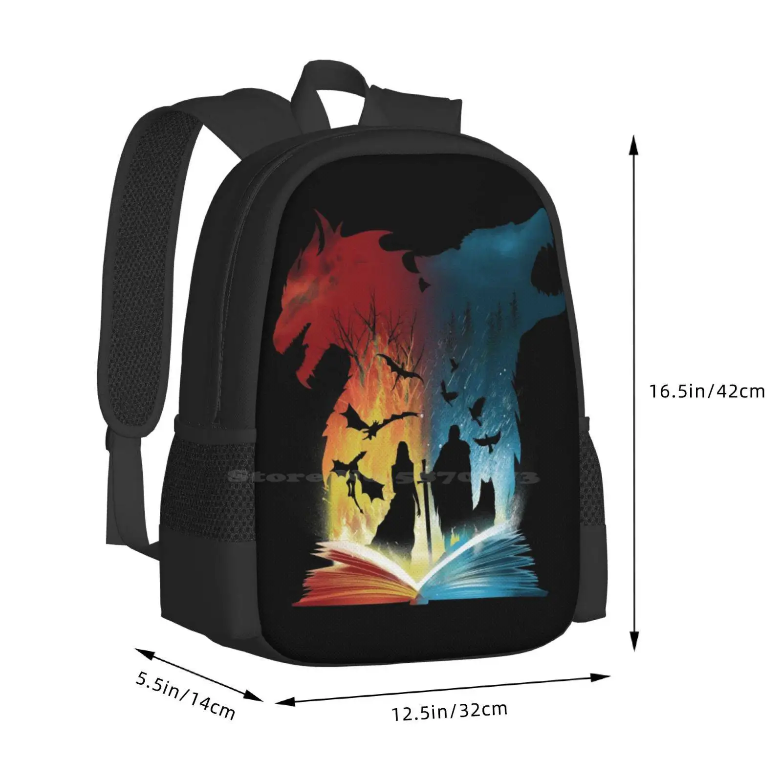 Book Of Fire And Ice Hot Sale Schoolbag Backpack Fashion Bags Books Reading Author Graphic Novel Bookworm Movies Tvseries Pop image 3