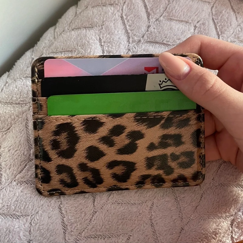 Fashion Leopard Print Card Holder for Women Ultra-thin PU Leather Wallet Multi Slot Card Case