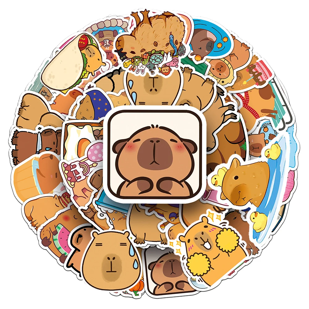 10/30/50/100pcs 어린이를위한 귀여운 동물 Capybara 만화 스티커 장난감 데칼 방수 DIY 전화 노트북 편지지 Kawaii 스티커