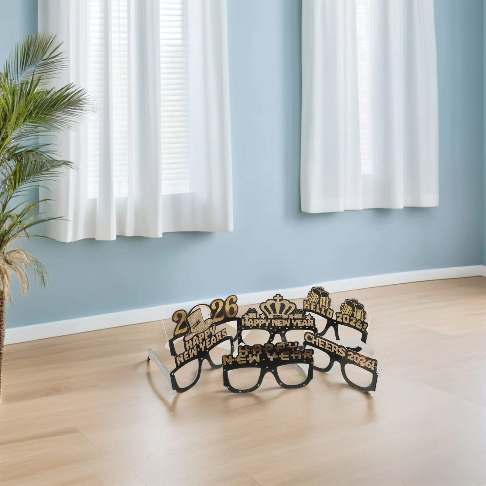 

12Pcs New Year Party Glasses 2026 3D Paper Eyeglasses Happy New Year Theme Photo Props for Holiday Festival Celebrations