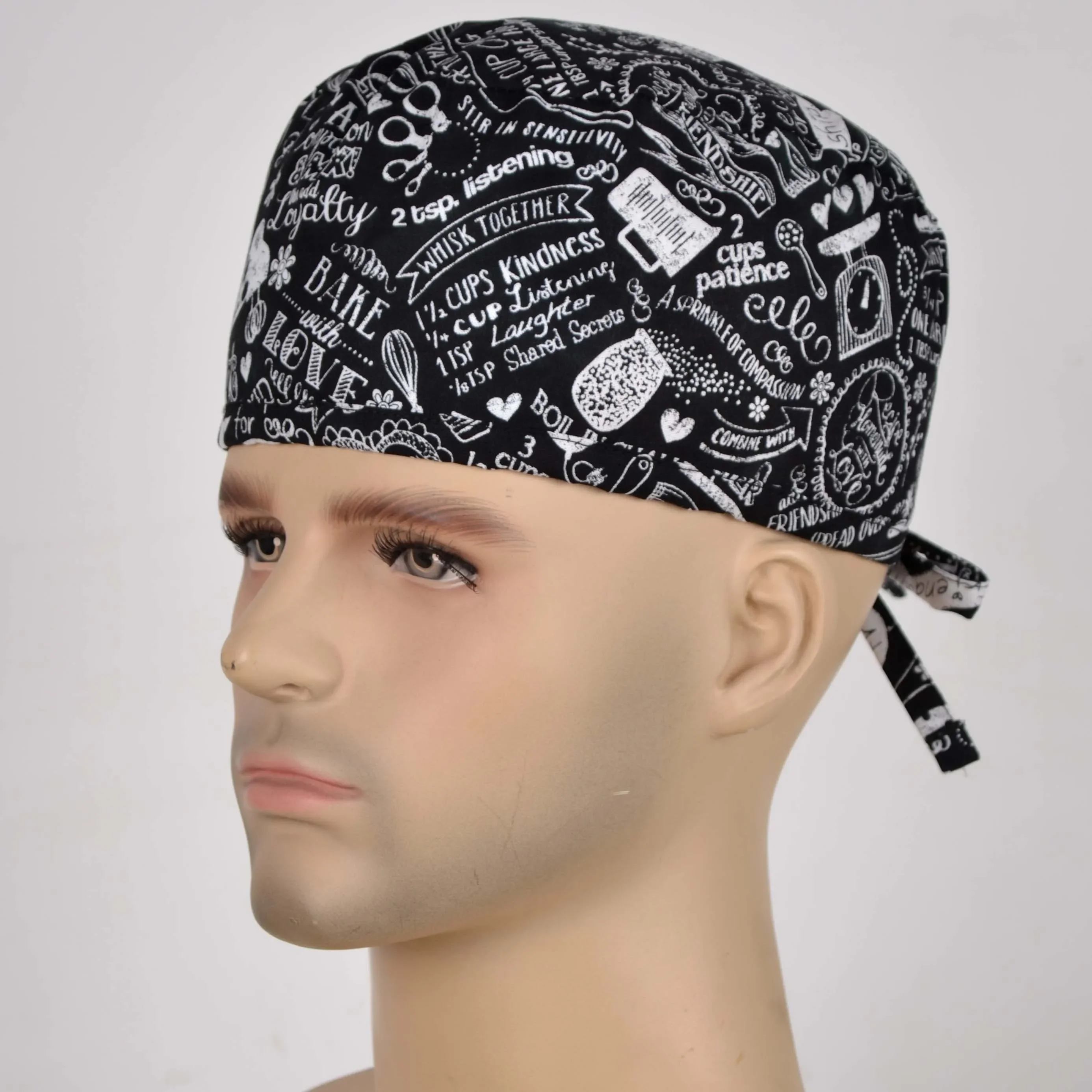 Hennar Men print scrub cap in 100% with tie back band for most of the men head