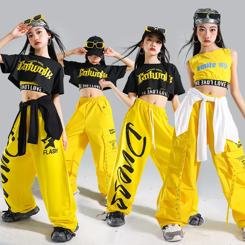 Jazz-Tanz-Performance-Kostüme für Mädchen, Übungskleidung, Hoodies, Westen, Hosen-Sets, Street-Dance-Laufstegkostüme für Kinder