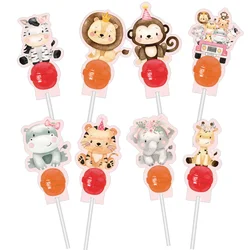 16PCS Carton Wild Animal Lollipop Cards Holder For Girl's Jungle Safari Animal Birthday Baby Shower Party Candy Gift Accessory