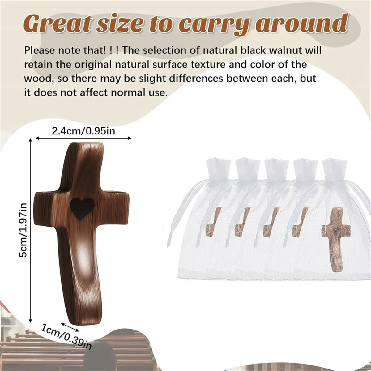 Handmade 10Pcs Wooden Fidget Bulk with Organza Bags - Stress Relief Pocket for Christian