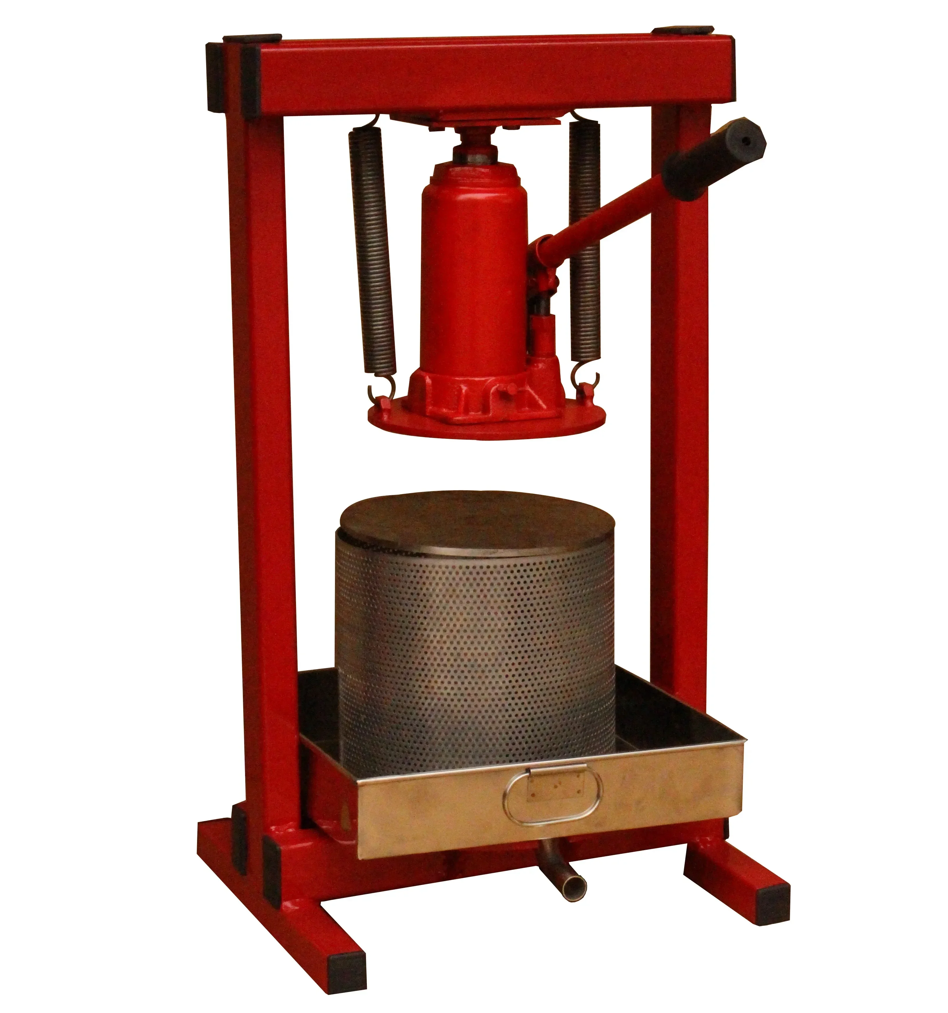 Jack stainless steel manual press for juice extraction. Commercial pig fat residue is used to extract wine lees, honey, grapes