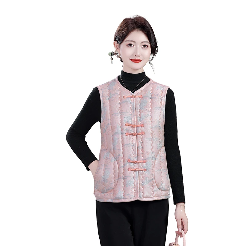 

Осенне-зимний женский универсальный стеганый жилет без рукавов во французском ретро-этническом стиле с круглым вырезом и принтом