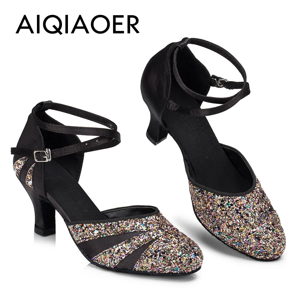 Latin dancing shoes lady salsa tango club gather girls high heel outdoor closed toe shoe sports