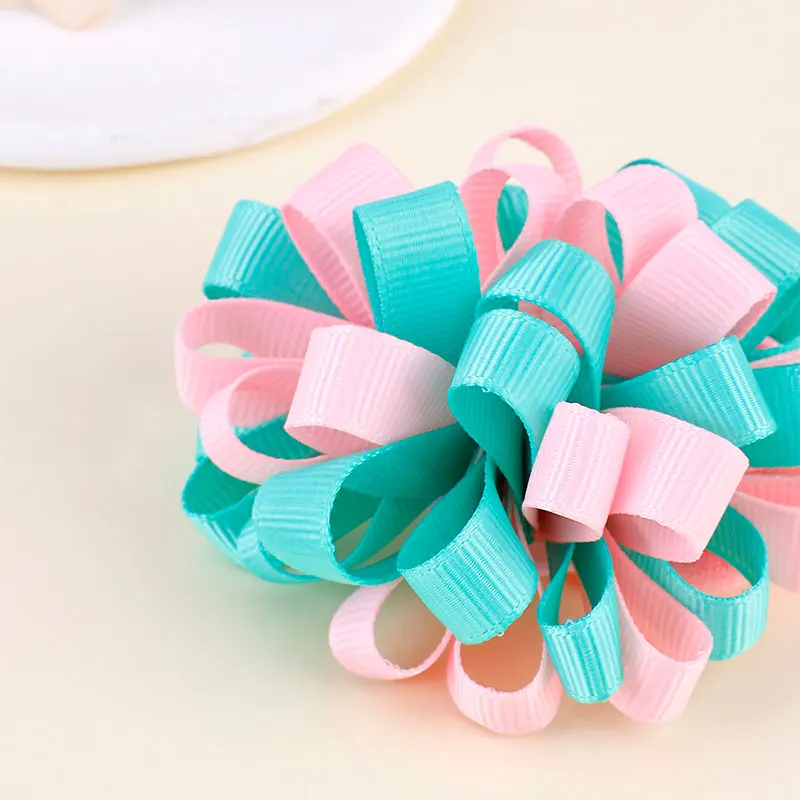 2Pcs Ribbon Flower Hair Elastic Hairband Girls Rubber Hair Ties Children Ponytail Holder Rope Lovely Baby Hair Accessories