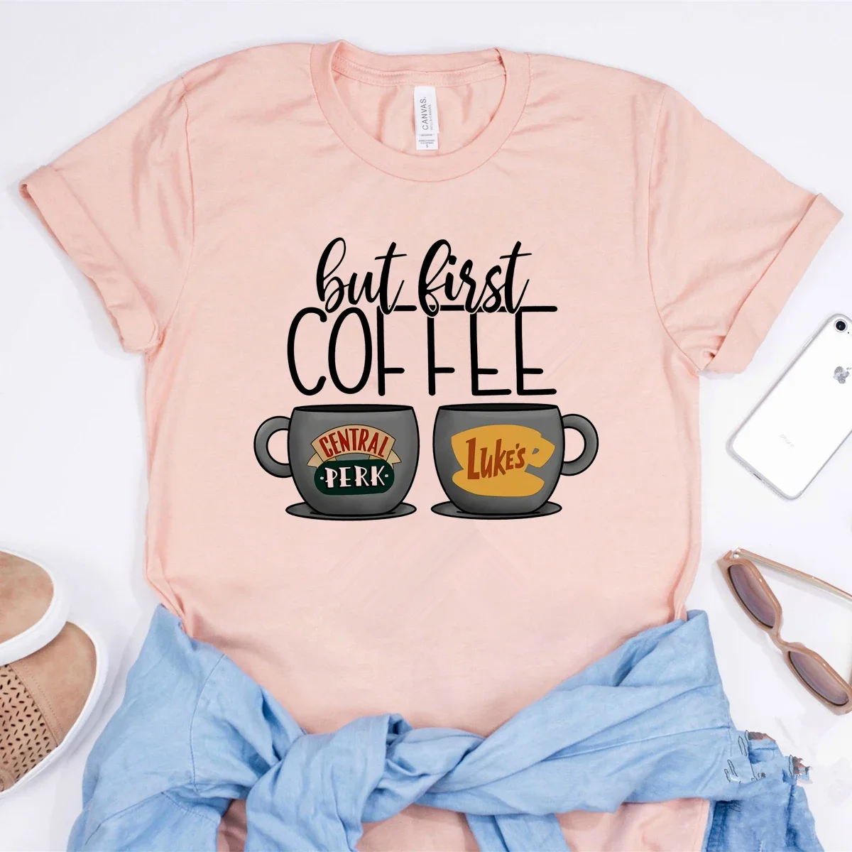 Meninas Luke's Dinner T-Shirt, Amigos TV Show Camisas, Algodão Funny Coffee Lover Tees, Central Perk, Mas Primeiro Café, Gilmore