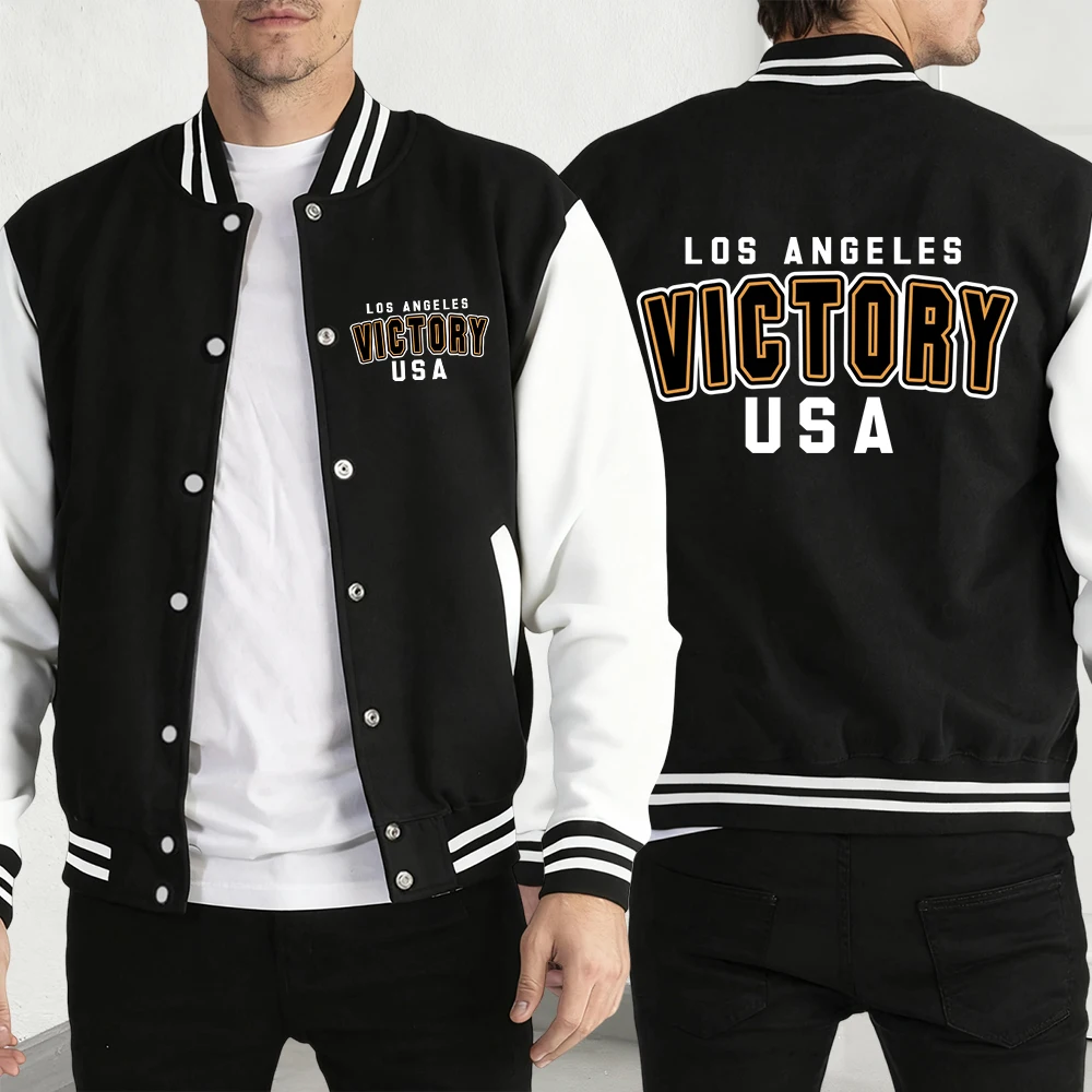 

Victory Usa Los Angeles Print Baseball Jersey For Man Fashion Fleece Streetwear Casual Loose Clothing Unisex American Retro Coat