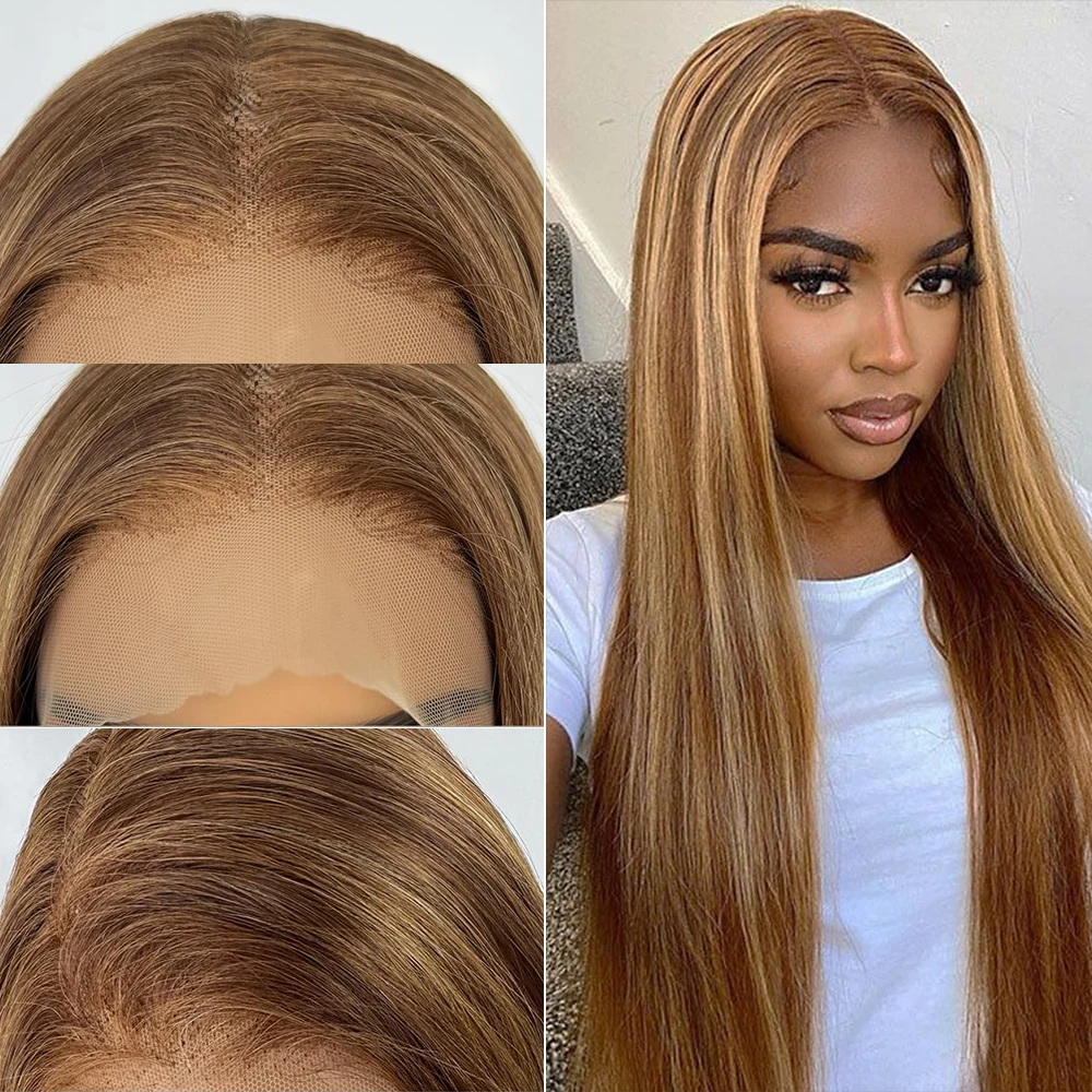 13x6 HDハイライトウィッグ カラーレースフロント 人毛ウィッグ 100% 女性用 生え際処理済み ハニーブロンド 13x4 ストレートレースフロントウィッグ