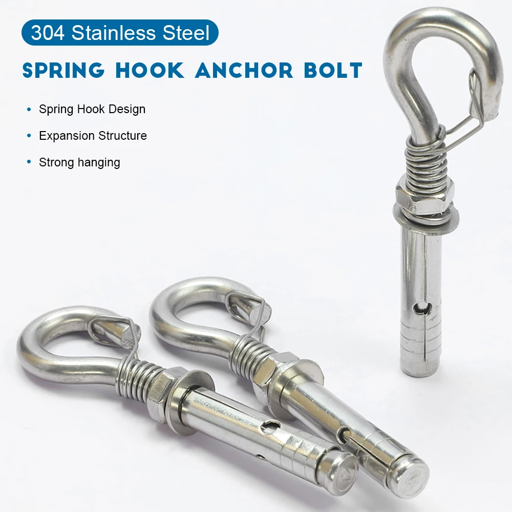 1pc Spring Hook Expansion Bolt 304 SS M8 M10 Expansion Hooks  Heavy Duty Wall Anchor Screw Closed Spring Opening Sleeve Fastener