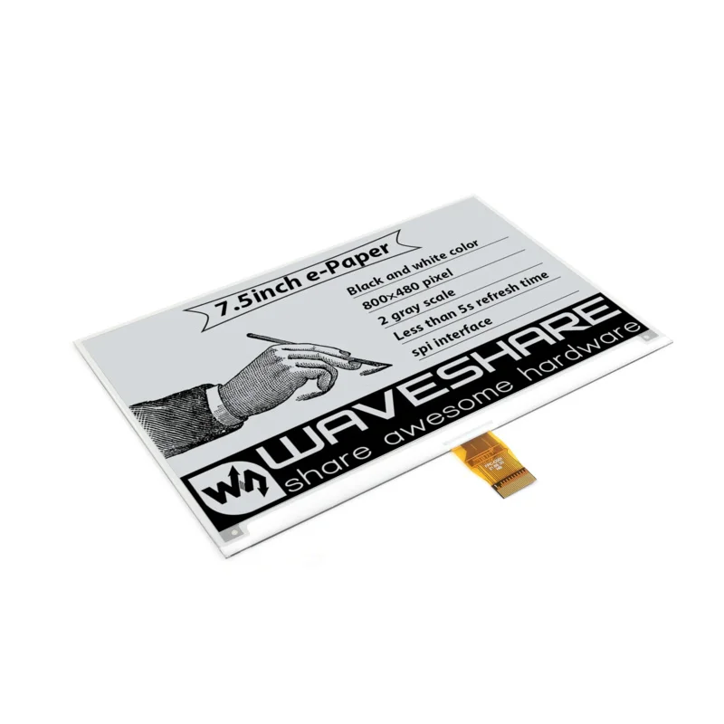 

Waveshare 7.5inch E-Ink Raw Display 800x480 Black White and Paper SPI interface compatible with Raspberry Pi 2B/3B/3B /Zero/Zero