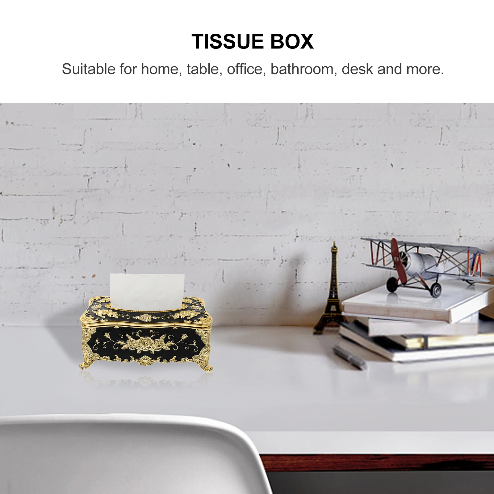 

1pc Acrylic Tissue Box Vintage Style Embossed Decorative Napkin Container For Home Office Living Room Desktop Black