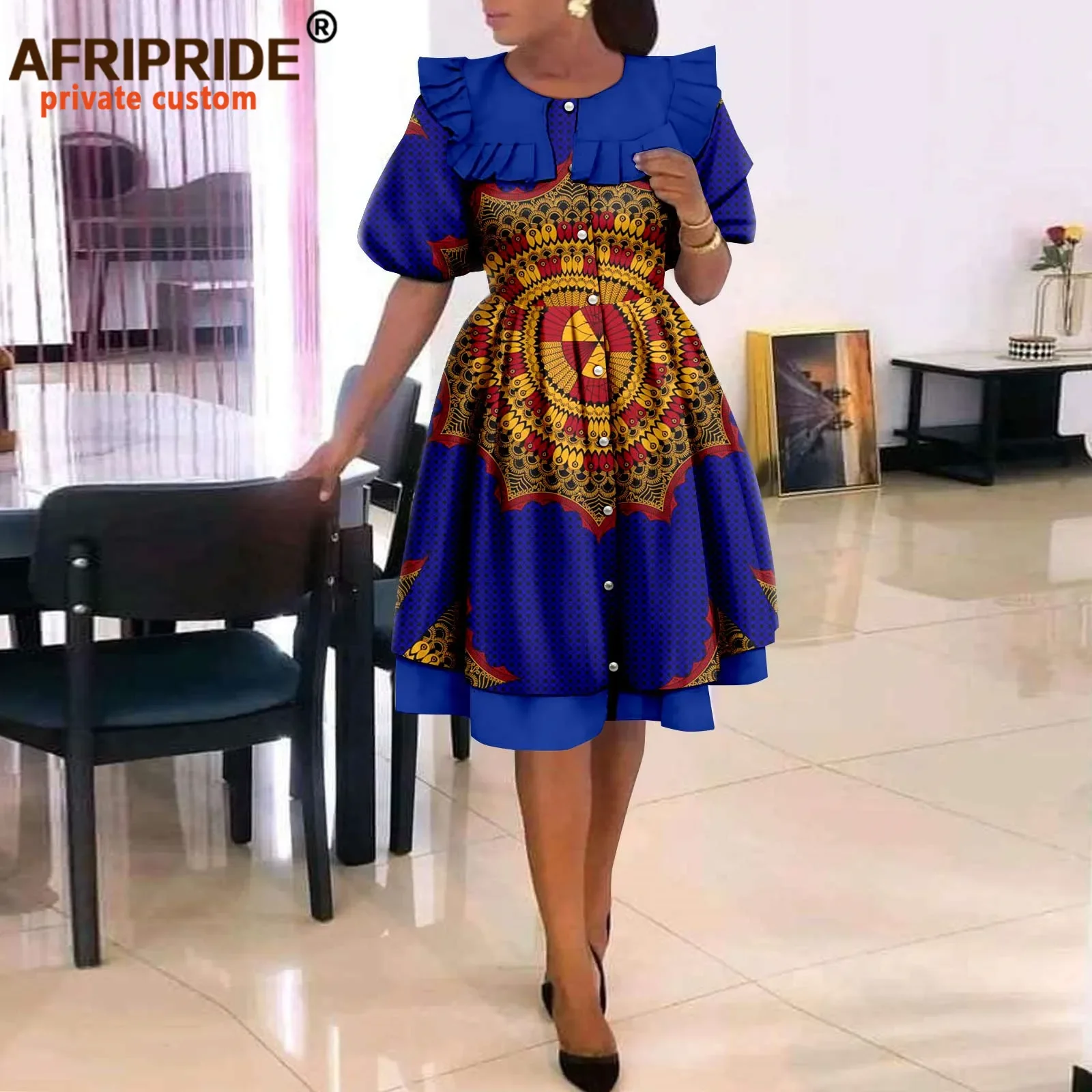 Imagem -05 - Vestidos Africanos para Mulheres Festa Elegante Manga Curta Estampa de Cintura Alta Vestido Linha a Traje Ankara Roupas Tradicionais A2225029