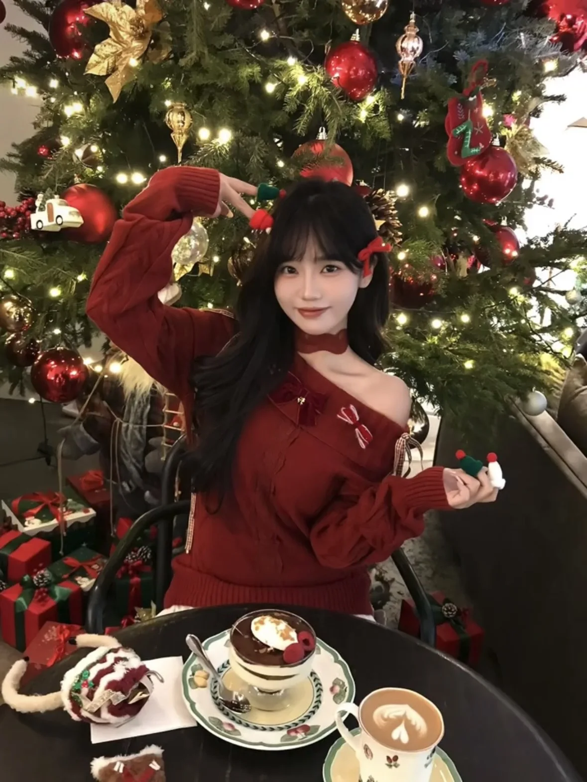 

Новинка! Красный свитер Cisas с бантом на одно плечо, женский, осенне-зимний, приталенный, милый вязаный топ с узлом