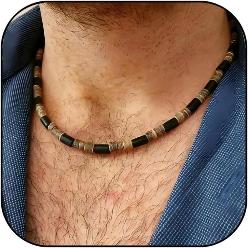 Surfer Necklace for Men Beaded Choker Puka Shell Brown Coconut Wood Beads Necklaces Beach Surfer Jewelry Birthday Christmas Gift