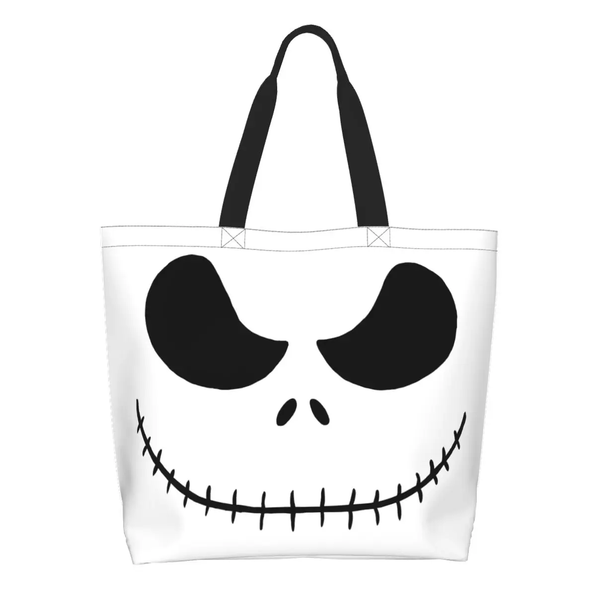 Custom Halloween Horror Vintage Skull Jack Smile Shopping Tote Bag Recycling Canvas Shopper Shoulder Cartoon Christmas Handbag