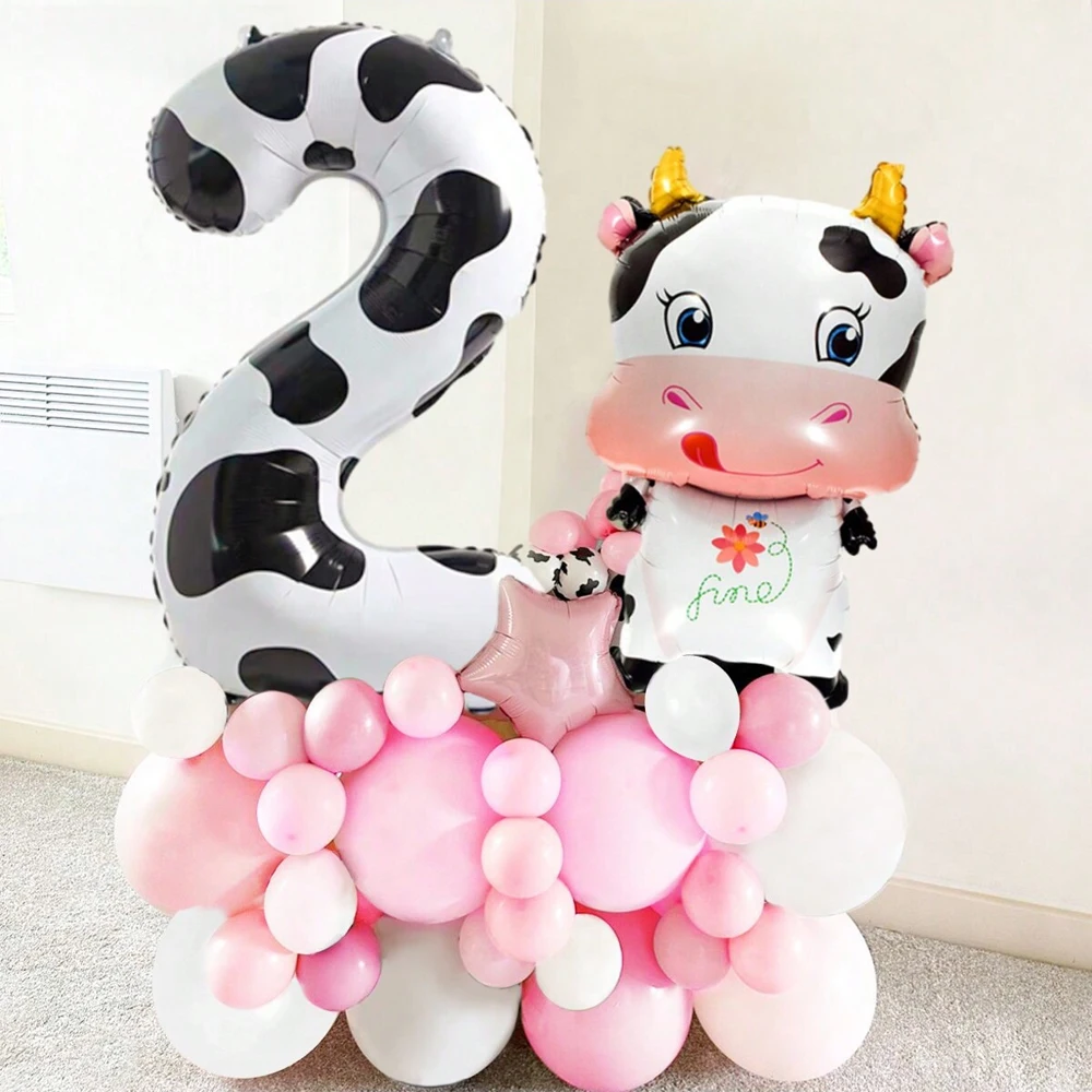 40 Inch Cow Number Balloon Set, Cartoon Animal Cow Balloons for Birthday Party Farm Barn Decoration Supplies