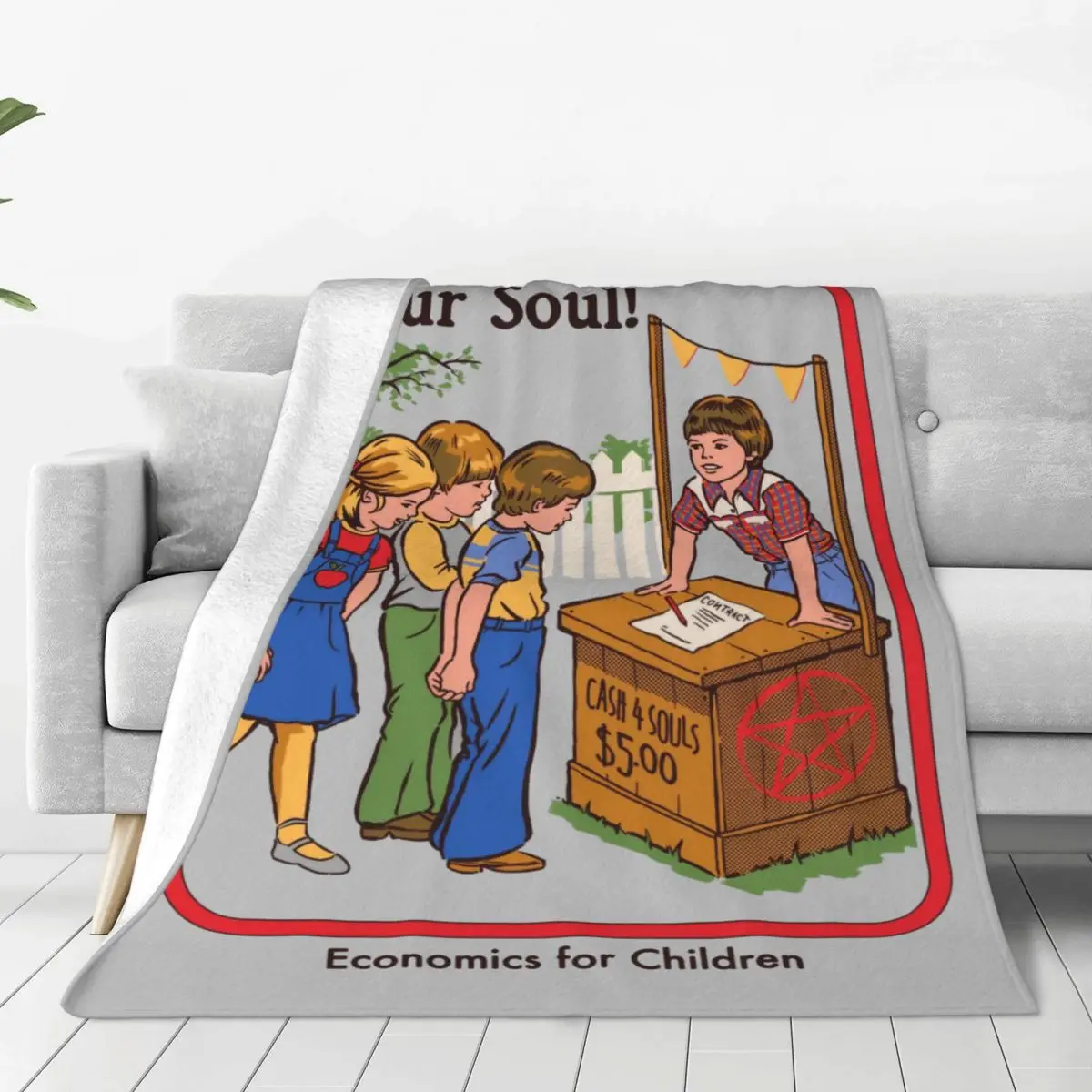 Vintage 70s 80s Black Humour Sell Your Soul Merch Blanket Occult Odd Decor Decoration Funny Nostalgia Throw Blankets Comfortable