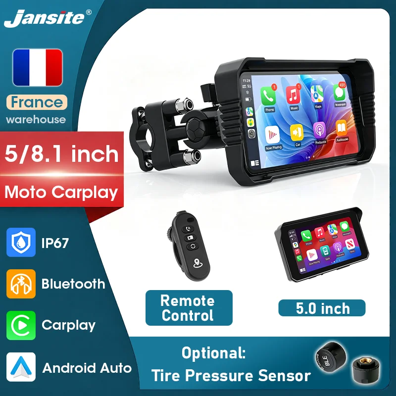 Jansite, display intelligente per moto da 5/6,25 pollici, con CarPlay e Android Auto wireless, cruscotto digitale per moto, doppio Bluetooth, controllo vocale, navigazione GPS, resistenza all’acqua