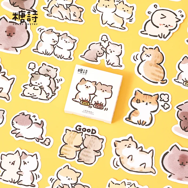 

45Pcs Cute Cartoon Hand Drawn Cat Stickers Adorable Kitten Journal DIY Decor Supplies