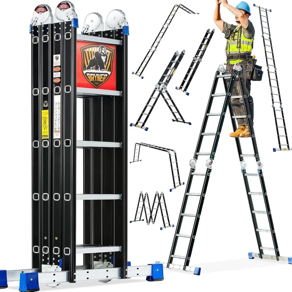 Step Ladder, Folding Ladder 19.6ft Multi-Purpose Aluminium Extension Ladders, 7 in 1 Folding Adjustable Telescoping Step