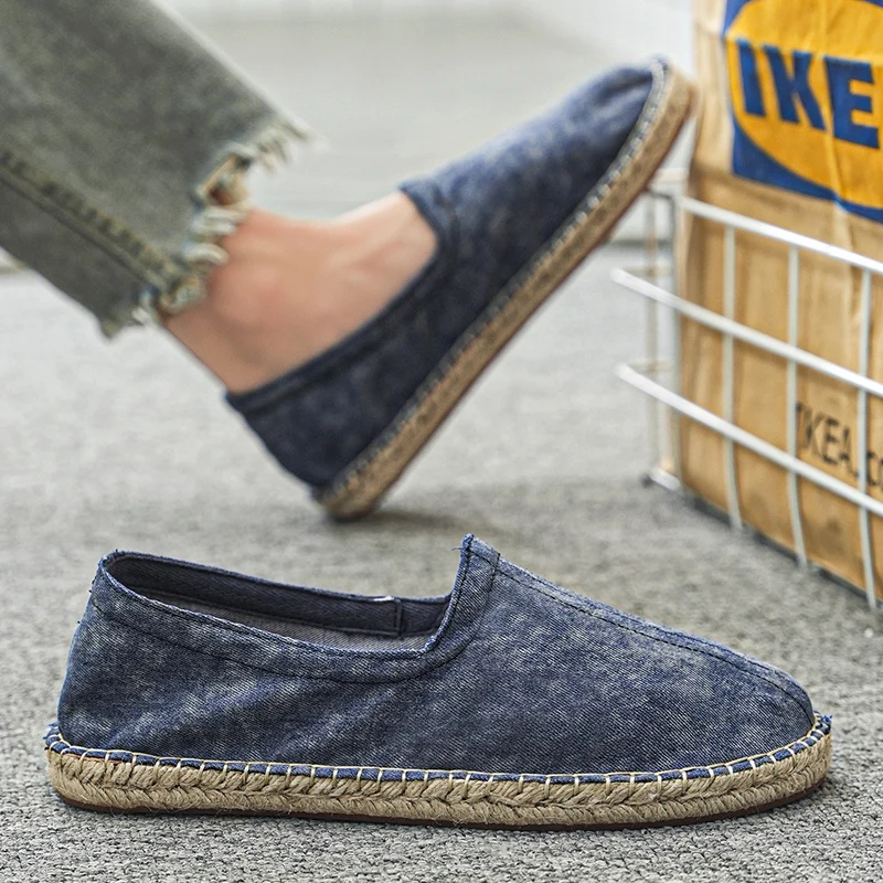 Summer Fashion Canvas Men's Casual Shoes Handmade Weaving Fisherman Shoes Fashion Casual Flat Espadrilles Driving Shoes Big Size