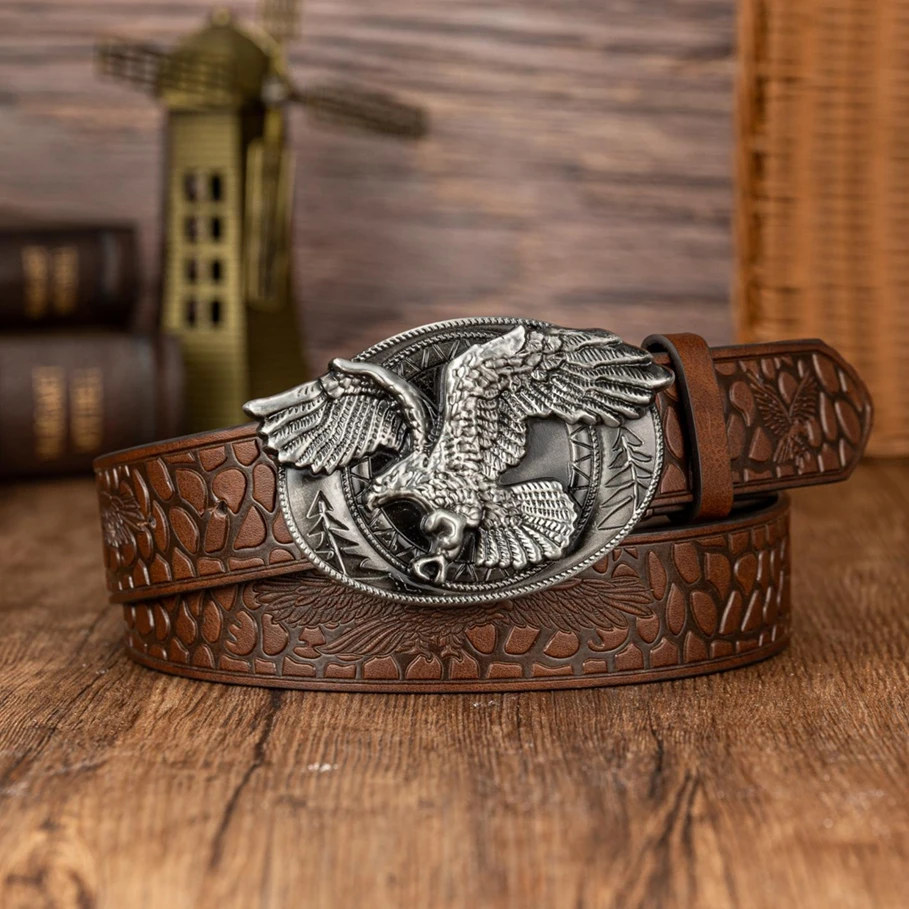 1 حزام بيضاوي بإبزيم نسر مجنح مخصص وعصري مع حزام منقوش من البولي يوريثان على شكل نسر مجنح مرقط