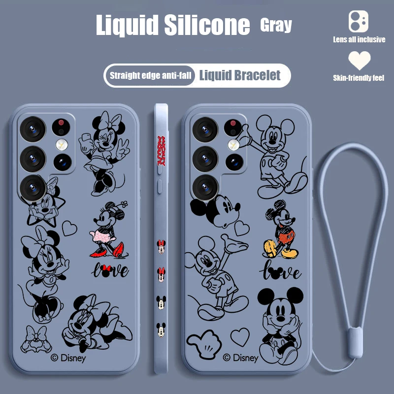 

Disney Minimalist Mickey Minnie For Samsung S24 S23 S22 S21 S20 Fe S10 Note 20 10 Ultra Lite Plus Liquid Left Rope Phone Case