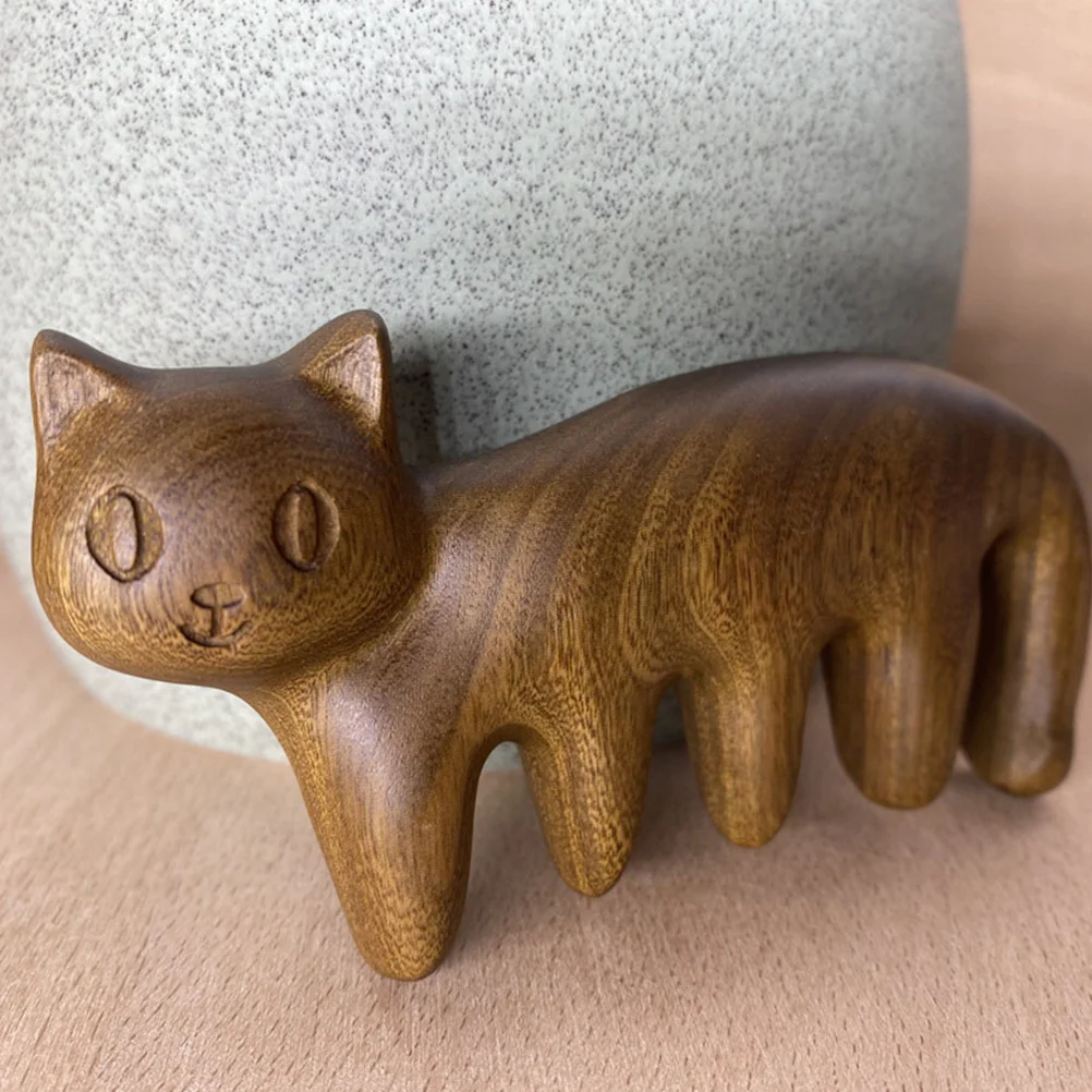 

Wide Tooth Comb For Cat Shaped Massage Comb Manual Massager Head Tools Body Acupoint Relief Wood Hair Smoother Parent Lover