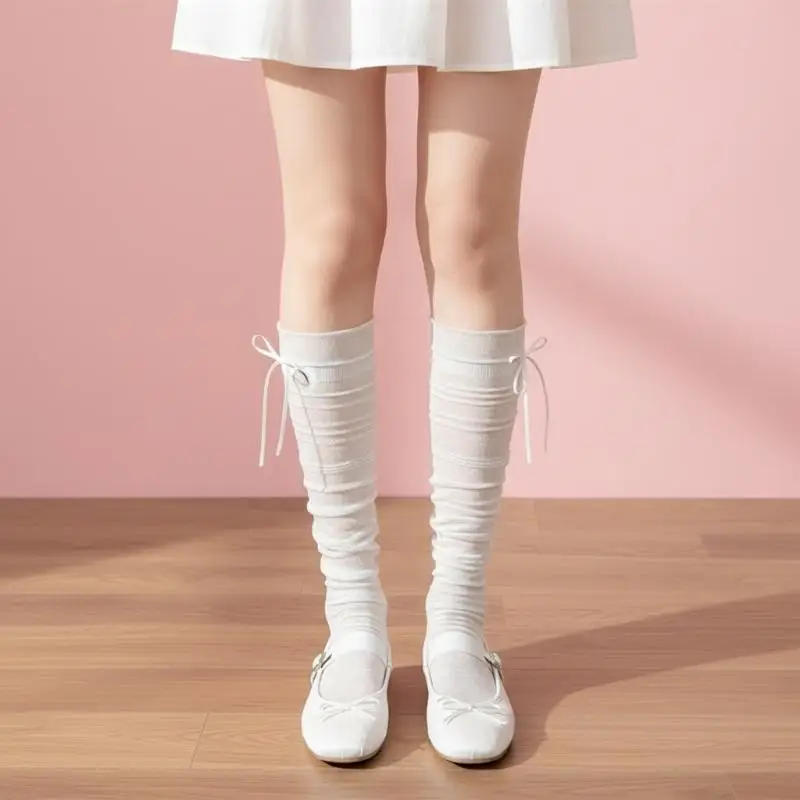 Damen-Overknee-Socken aus transparentem Netzstoff mit Schleife, perfekt für Balletcore-Mode – Detail 1