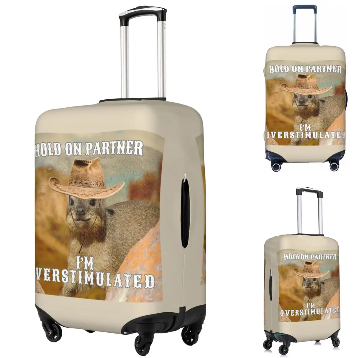 

Hold On Partner I'm Overstimulated Rock Hyrax Suitcase Cover Protection Elastic Travel Luggage Protector Covers for 18-32 Inch