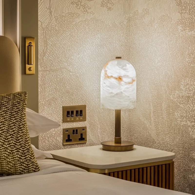 New Chinese marble table lamp 2024 new high-end bedroom bedside lamp retro atmosphere lamp  silent wind design