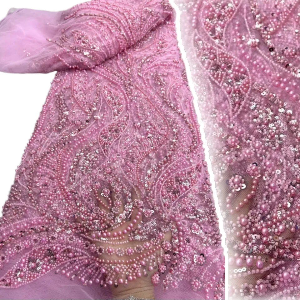 

Beaded Lace Fabric 2026 Luxury African Sequins Tulle Lace Fabric Nigerian Groom Embroidery Lace Party Prom Dress Sewing 2861